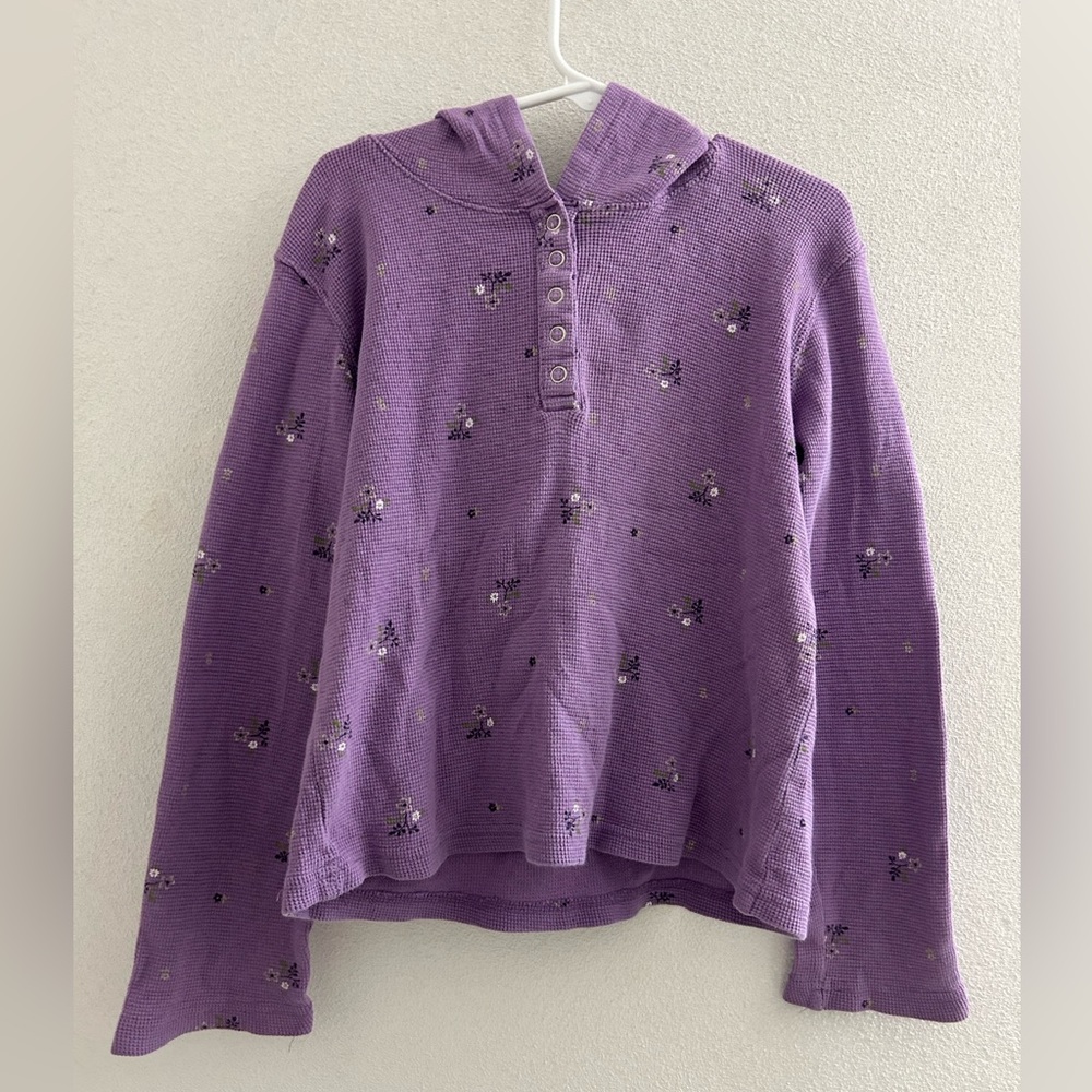 Cherokee Lavender Floral Waffle Texture Hoodie top shirt Girls 7/8
